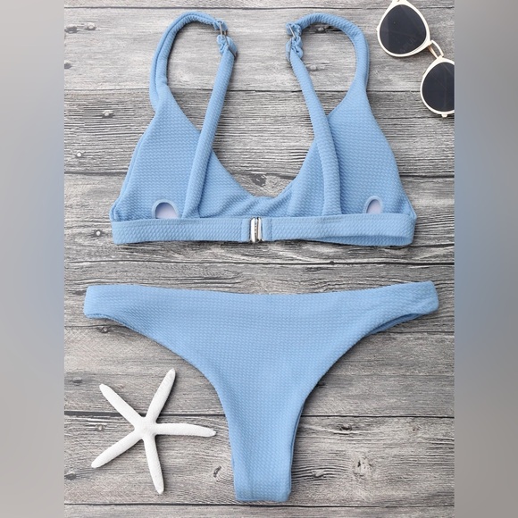 Low waisted padded scoop bikini set, light blue, M/6 - Picture 2 of 8